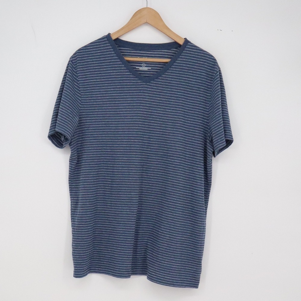 Goodfellow & Co T-Shirt Mens M Standard Fit Blue Striped V-Neck Excellent